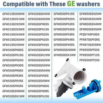 GFW550SSN0WW GFW550SSN1WW GFW550SSN2WW Washer Drain Pump & Filter Compatible with G.E Washers GFW550SSN3WW GFW550SSN4WW GFW550SSN5WW GFW510SCN0WW GFW510SCN1WW GFW510SCN2WW GFW510SCN3WW GFW510SCN4WW