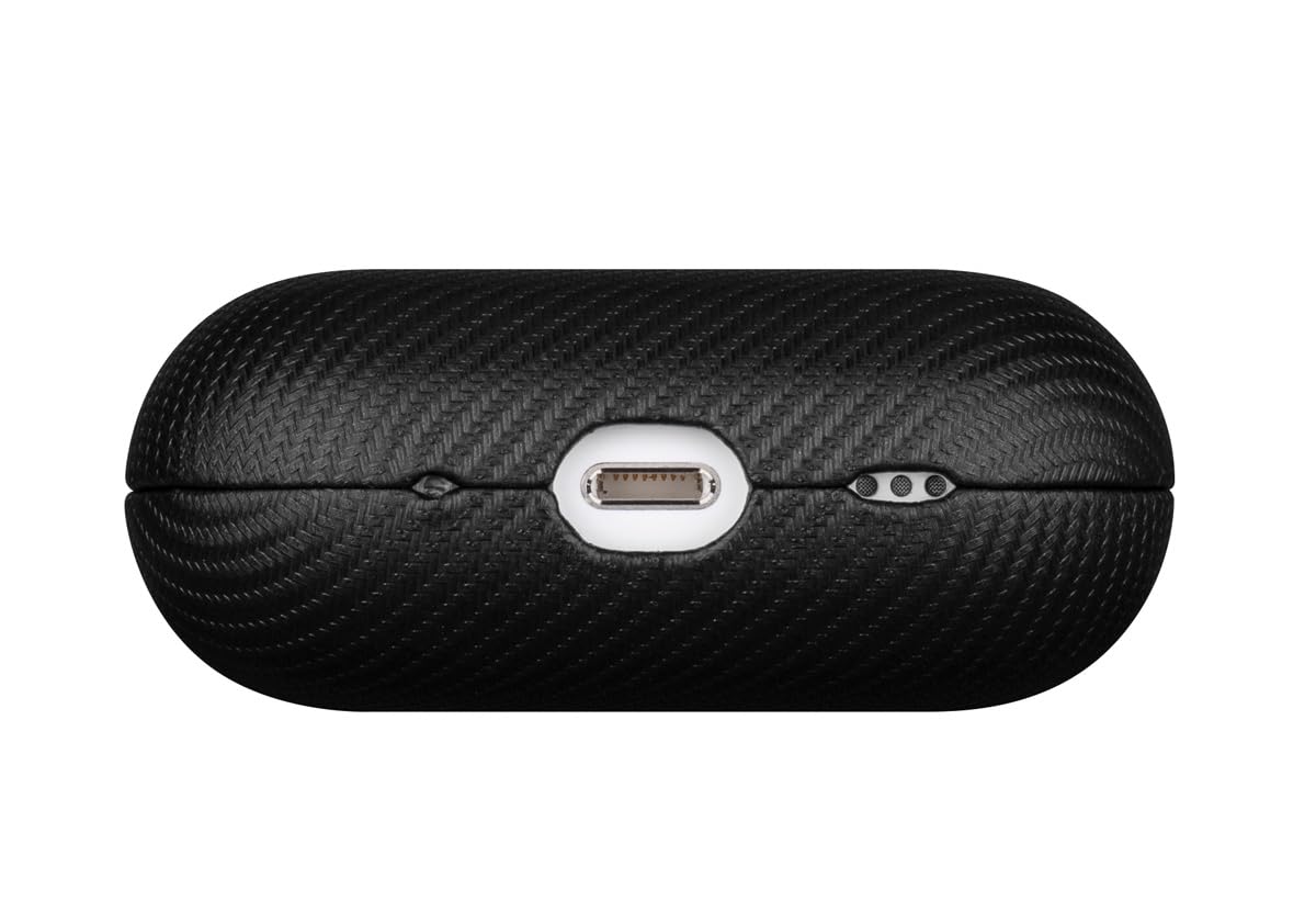 LOPIE Handmade AirPods Pro Case, Carbon Fiber Texture Vegan Leather Case with Keychain & Cleaner Kit, Protective Hard Shell Cover - Black
