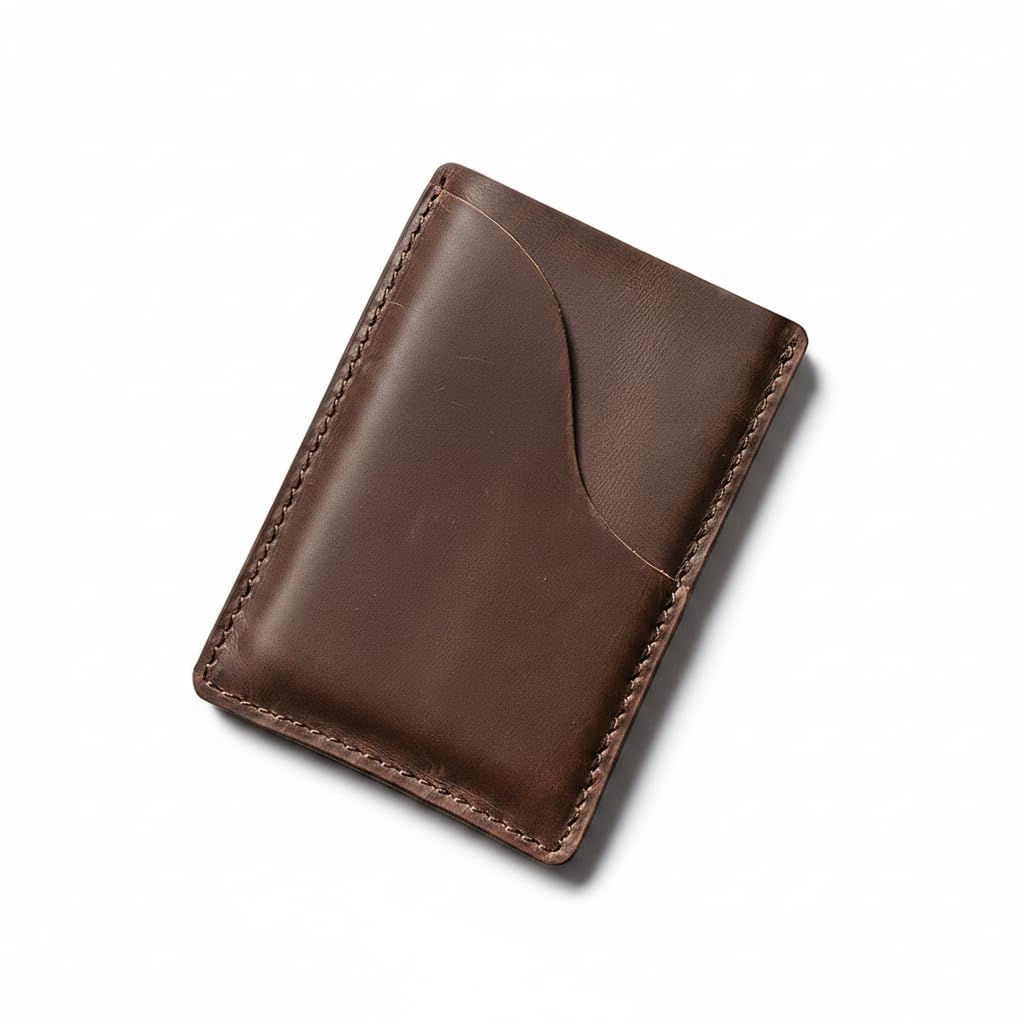 viatra Slim Minimalist Card Holder Wallet, Full Grain Leather, Tan, Men's (Coffee)