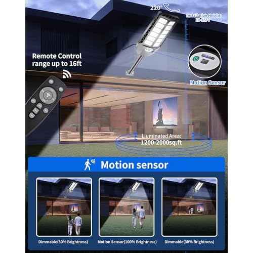 5000W Solar Lights Outdoor,IP66 Waterproof,Solar Powered Motion Sensor Street Light,6500K Dusk to Dawn 20000 Lumens LED Security Flood Light with Remote for Yard, Garden,Patio,Garage-1 Pack