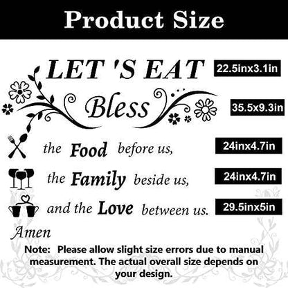 Kitchen Wall Decals Dinner Meal Prayer Wall Stickers Vinyl Kitchen Quotes Wall Decal Let's Eat Bless The Food Before Us Sign Saying Stickers for Dinning Room Home Restaurant