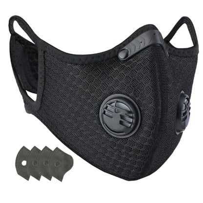 BDL Sport Mask with Exhalation Valves, Carbon Reusable with 4 Filters Personal Protective Adjustable Nylon Dust Sport Mask