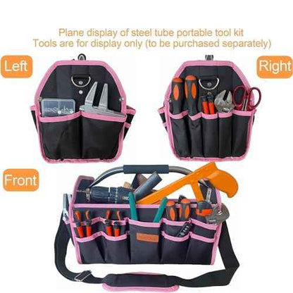 Pink Tool Bag for Women, Pink Tool Box for Women, Ladies Tool Tote Bag with Handle, Bolso De Herramientas, Womens Tool Bag with 21 External Pockets, Tool Bags for Women Ladder Tool Caddy