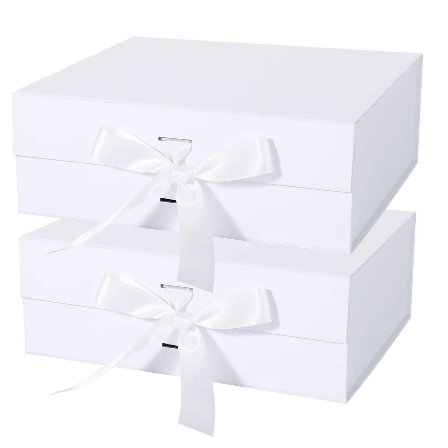 LFBOX White Gift Box with Ribbon Magnetic Lids 10.2x9x3.74 in, Christmas Gift Boxes Bridesmaid Groomsman Proposal Boxes, Wedding Storage Box 2 Pack
