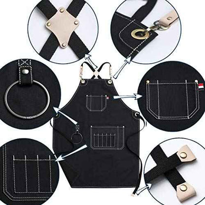 Jeanerlor - Canvas Work Apron with Pockets Cross Back Straps Design Up to XXXL