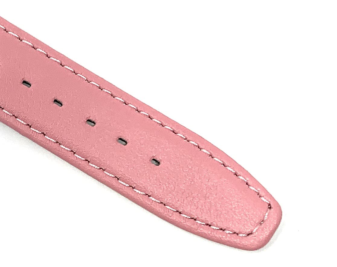 Bandini 18mm Italian Leather Watch Strap Band - Pink with Stitching - Classic - Slim - Gold Buckle