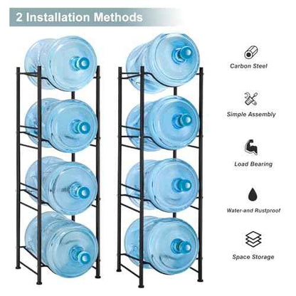 MOOACE 4-Tier Water Jug Rack, 5 Gallon Detachable Water Bottle Holder Organizer Storage Rack, Black