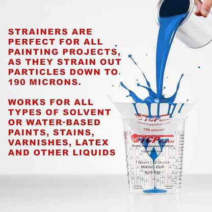 TCP Global 500 Pack of Paint Strainers with Fine 190 Micron Filter Tips - Premium "Pure Blue" Ultra-Flow Blue Nylon Mesh - Cone Paint Filter Screen