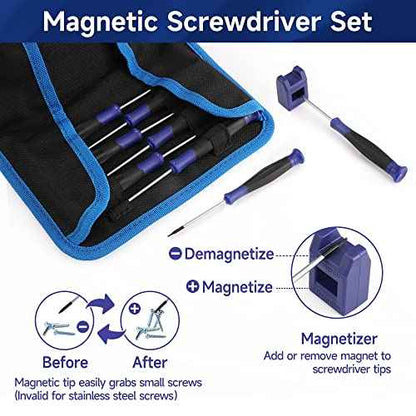 WORKPRO 12 in 1 Torx Screwdriver Set with T3 T4 T5 T6 T8 T10 Security Torx Bit & Tweezers, Precision Magnetic Screwdrivers, Pry Bars, Spudger for Eyeglass, Watch, Computer, Laptop, Phone, with Pouch