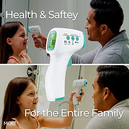 MOBI - Non-Contact Forehead Digital Thermometer with Object Temperature Mode - Touchless with High Fever Indicator - No Touch Thermometer for Baby, Kids, & Adults - Intrusive Free Readings