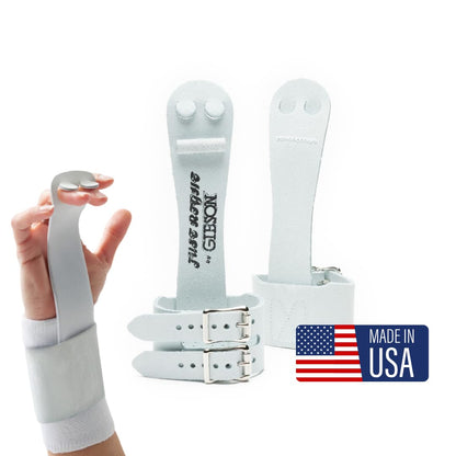 Gibson Athletic Double Buckle Just Right Uneven Bar Grips, Gymnastics, Girls, White, Large