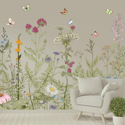 Poppy Flower Wall Stickers Bird Butterfly Wall Decor Decals Peel and Stick Floral Wall Home Glass Window Art Decor for Bedroom Living Room Offices Home Decoration