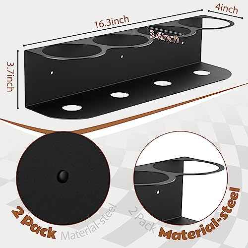 Therwen 2 Pcs 4 Holes All Purpose Steel Spray Bottle Holder Heavy Duty Can Holder Rack Organizer Easy Install Wall Mount Paint Spray Bottle Organizer Storage Rack for Garage Home Workspace(Black)