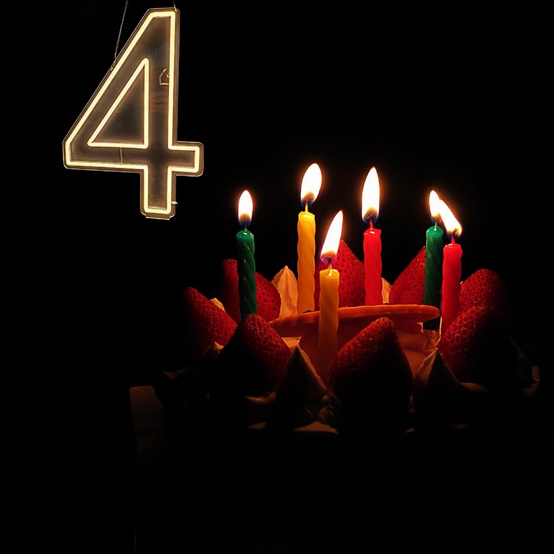 Neon Signs Number 4 Birthdays Decor Neon Lights Party USB Plus Battery Case Light up your baby's birthday with our Neon Number Four Sign (Number 4-Warm White)