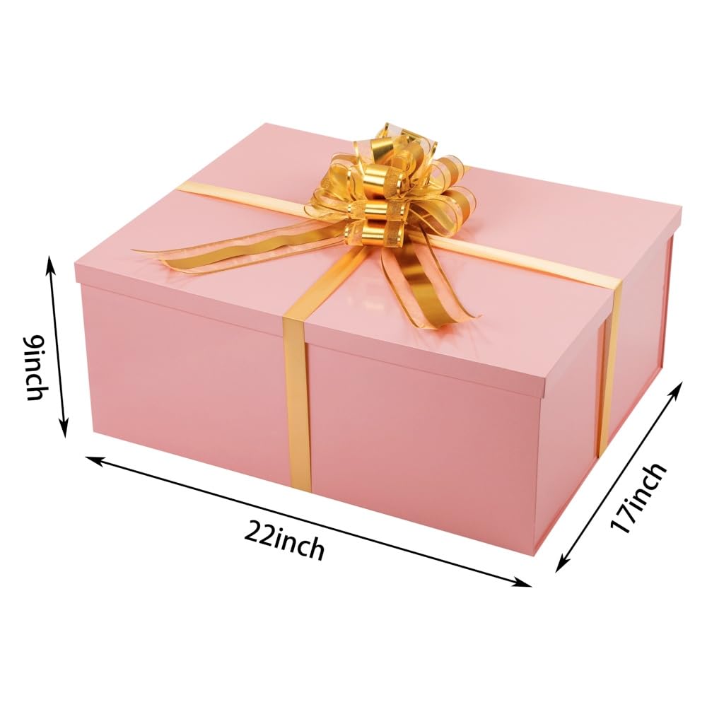 UoeRing Pink Extra Large Gift Box 1Pcs 22x17x9 inch,luxury Gift Box with Lid for Presents Birthday Christmas Valentine's Day (Includes Pull Bows,Card,Envelope,Filler)