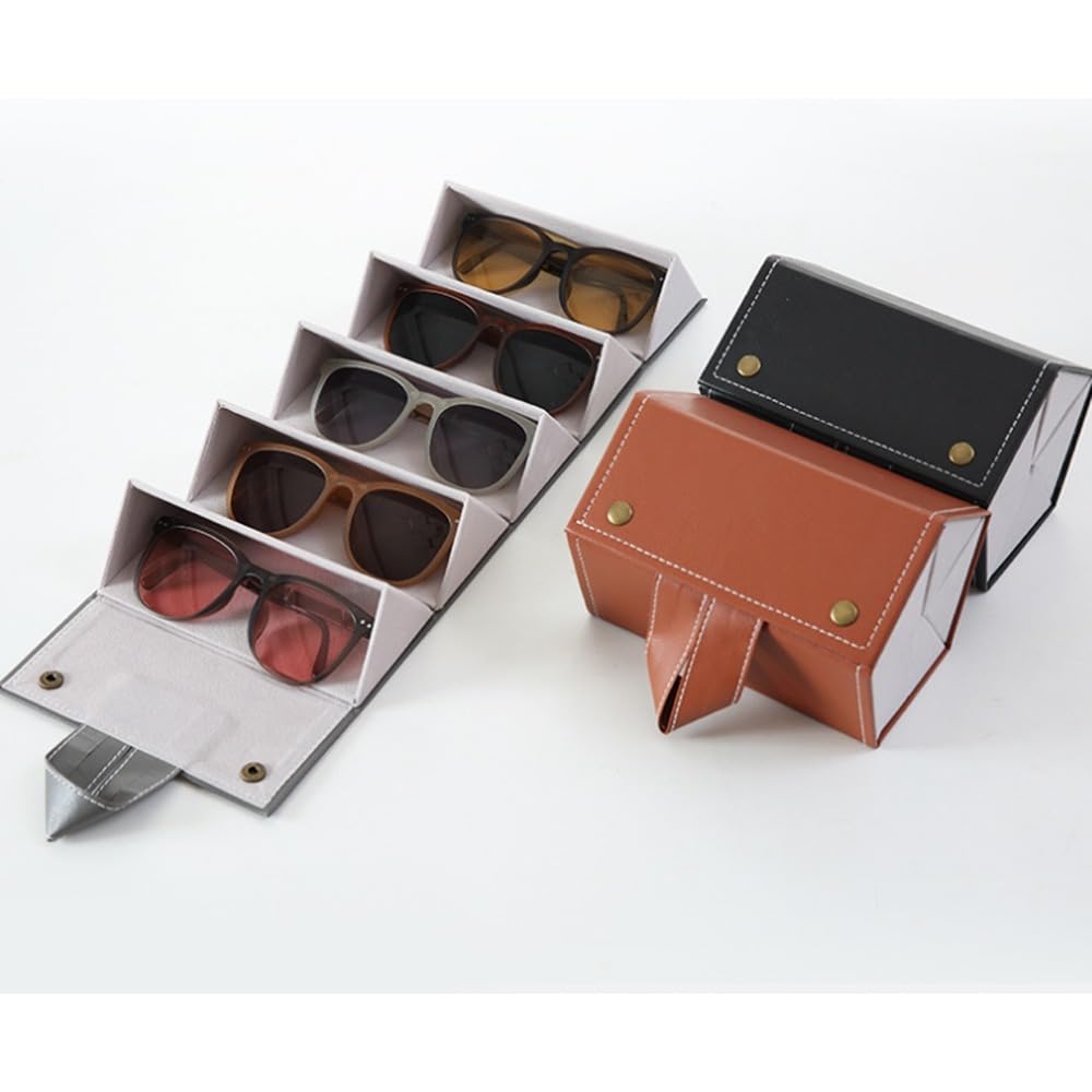 MOPFOL Sunglasses Organizer Case 8 Slots PU Leather Foldable Hanging Design Travel Eyewear Holder with Multiple Compartments for Glasses Storage(Grey)