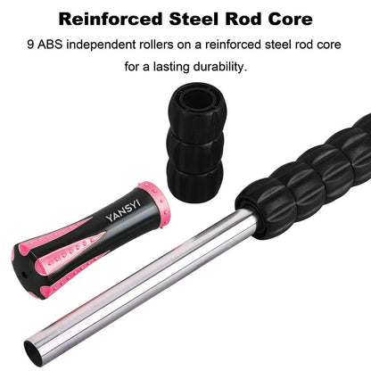 YANSYI Professional 9-Roller Deep Tissue Massage Stick - Portable Muscle Recovery Roller for Athletes, Relieves Post-Workout Soreness & Leg/Back Pain - Portable Physio Tool (Pink)