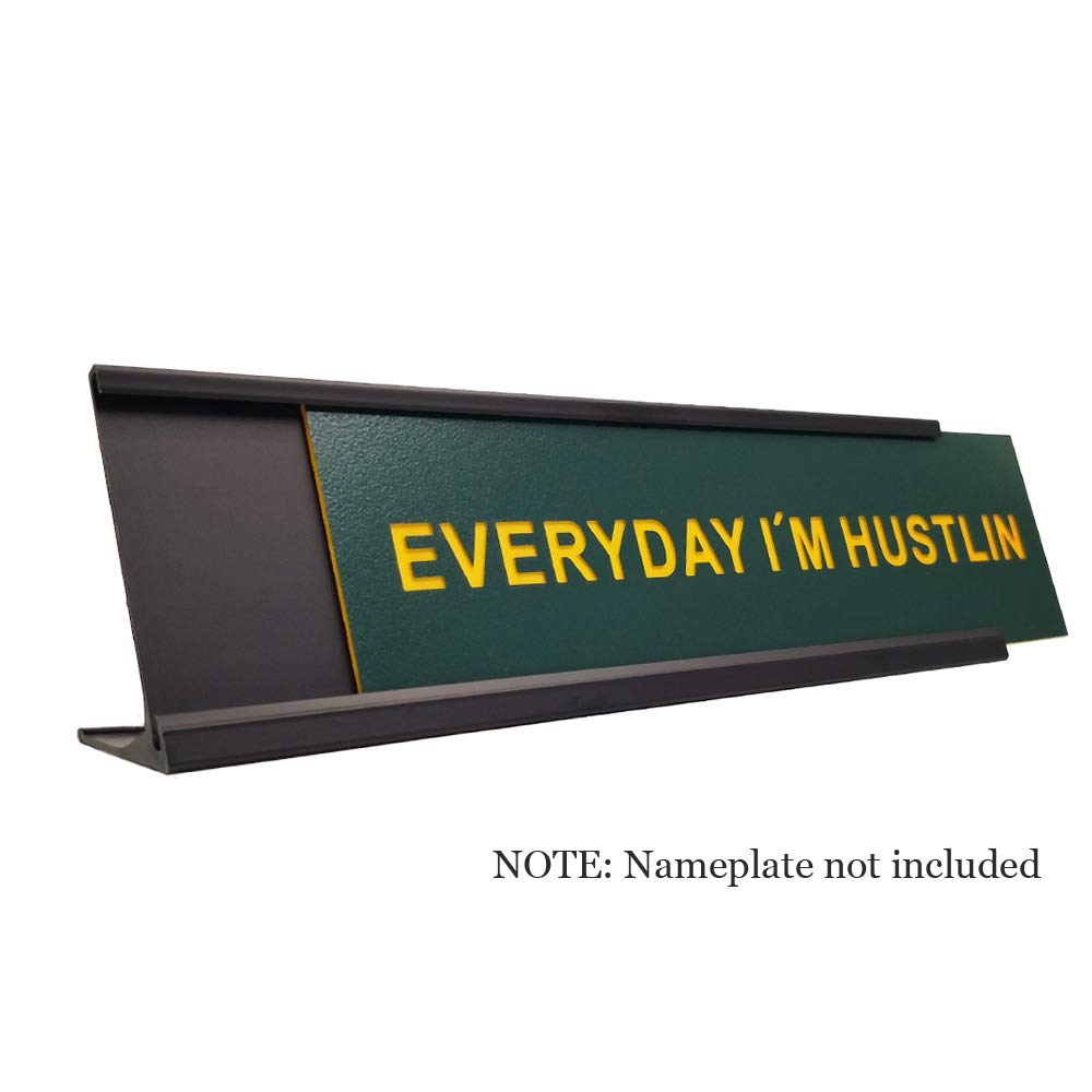 2" x 10" Aluminum Desk Name Plate Holder, Office Business Desk Sign Holder Desktop-5 Pack (Black)