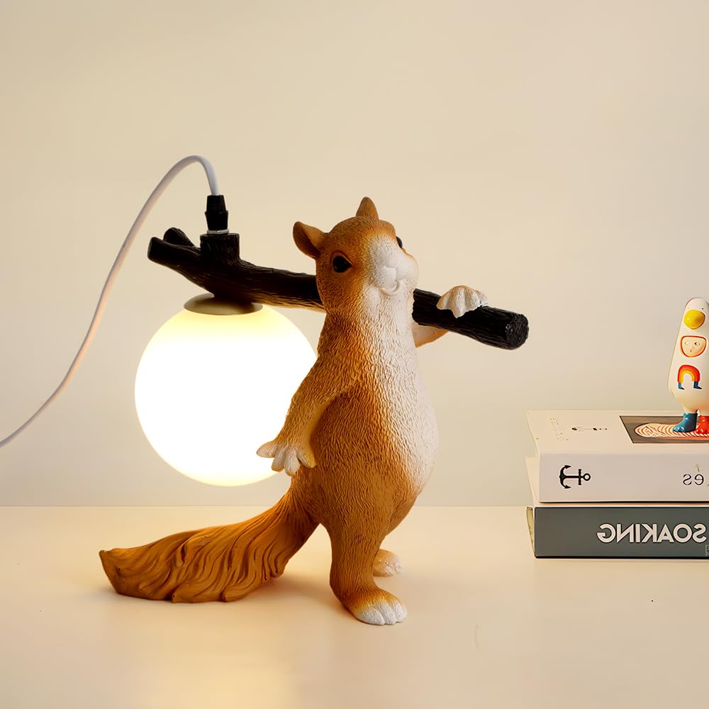 MUMENG Cute Table Lamp, Squirrel Shape Animal Lamp for Bedroom, Resin Unique Table Lamp Kids Desk Lamp for Living Room, Home Decor, Gift (Squirrel Shape)