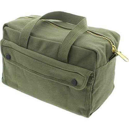 ARMYU Heavy Duty Small Tool Bag Tactical Cotton Canvas Mechanics Bag, 11" x 7" x 6", Olive - Brass Zipper