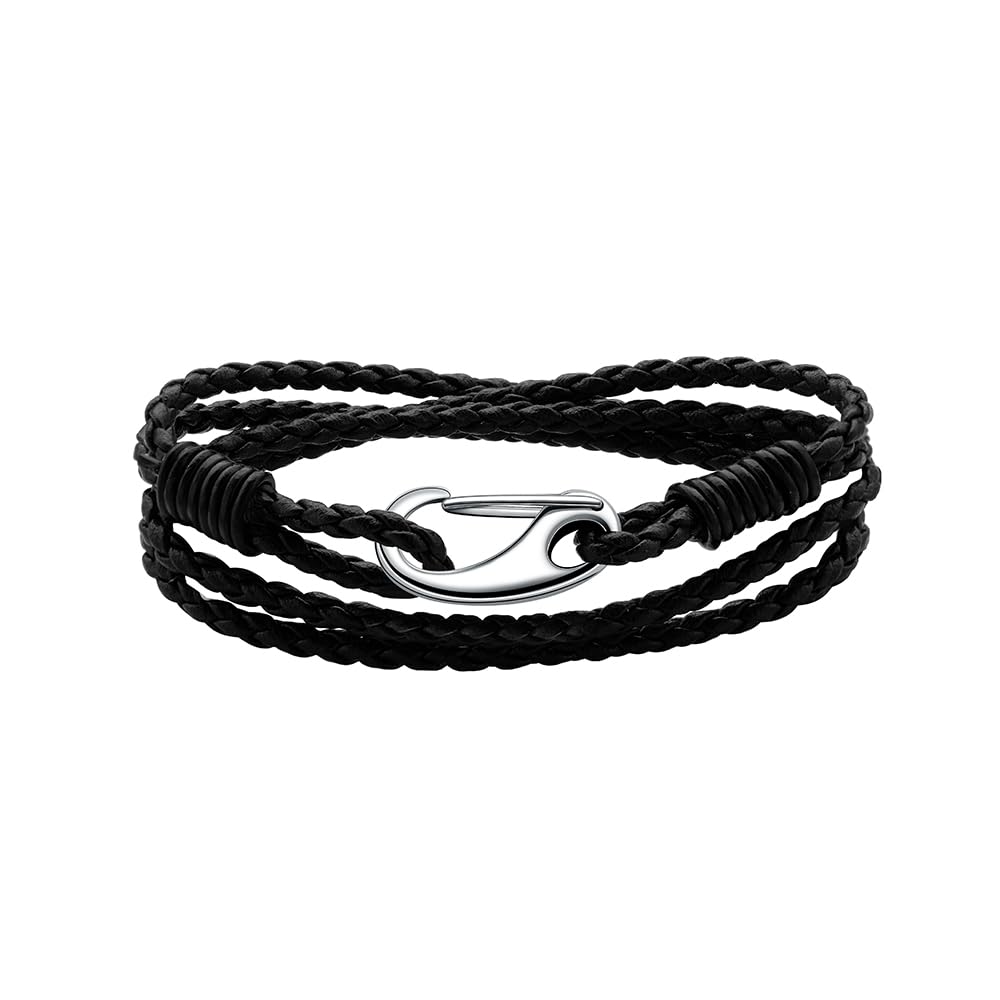 JEVINDA Leather Bracelet Unisex Braided Leather stainless steel Clasp 7.5/7.8 Inches optional multi-layered bracelet for Women and Men With gift box (Black, 7.5 Inch)
