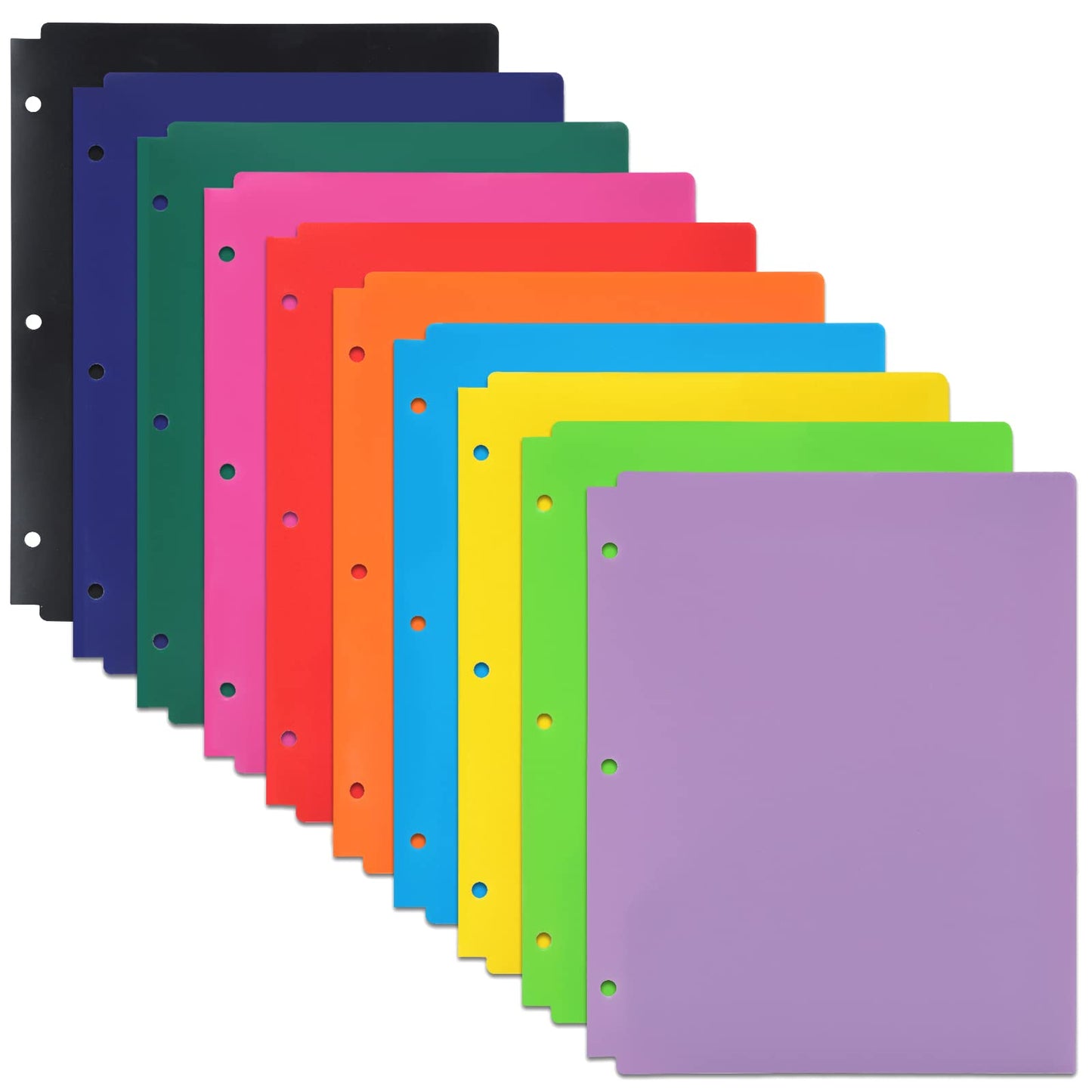 EOOUT Binder Folders 10pcs Colored File Folders, Plastic Folders with Pocket and 2 Business Card Slot, 3 Hole Punch Poly Folders Fits in 3 Ring Binder for School Office