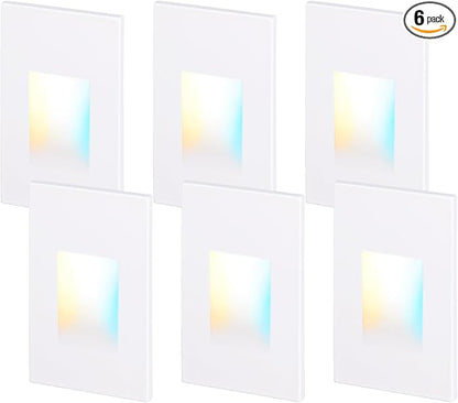 LEONLITE 5CCT 120V LED Step Lights, 3.5W 150LM 5%-100% Dimmable Indoor Outdoor Waterproof Vertical Stair Light, 2700K/3000K/3500K/4000K/5000K Selectable, CRI90, ETL, Aluminum, White, Pack of 6