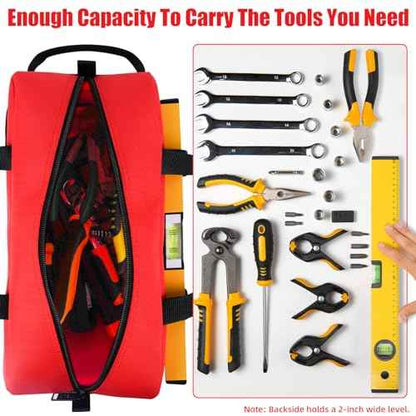 MELOTOUGH Canvas Tool Bags 14 Inch Tool Tote Bag with Zipper Heavy Duty Portable Tool Bag Organizer for Electrician,Technician,Mechanic(Black&Red)