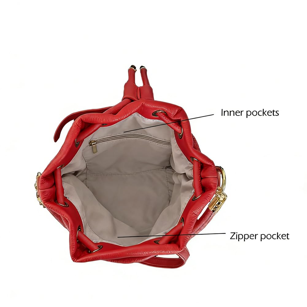Bucket Bags and Purses For Women Small Drawstring Handbags Hobo Purse (Red)