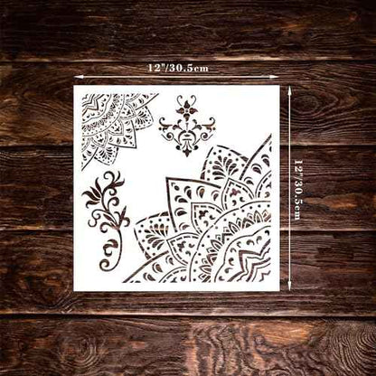 9 Pack 12x12 Inch Large Stencil Reusable Mandala Stencil Laser Cut Painting Template for Floor Wall Tile Fabric Furniture, DIY Art and Craft Stencils