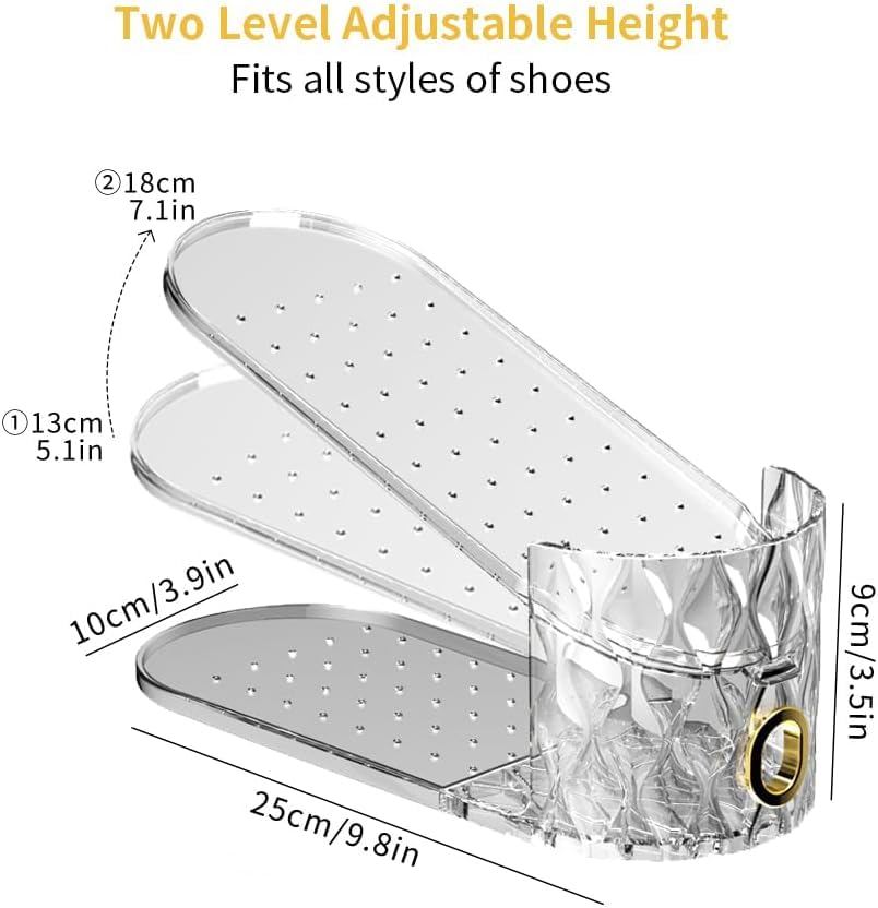 WMBOOX Shoe Slots Organizer, 15 Pack - Adjustable Shoe Stacker for Closet Storage, Clear Double Layer Space Saver, Durable and Stackable Shoe Holder for Sneakers Heels and Flat