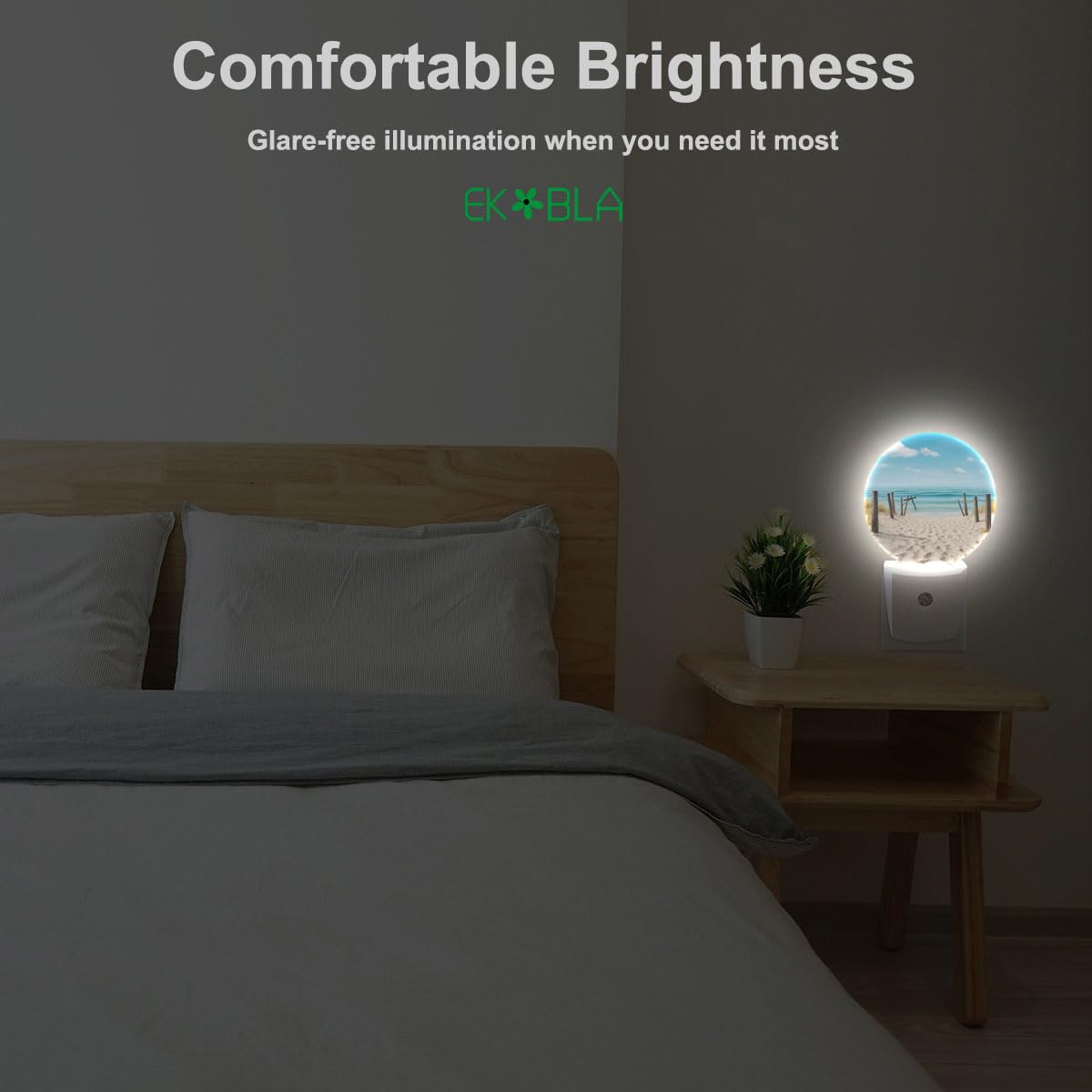 EKOBLA Beach Sand Ocean Night Light, Seaside Nature Scenery Night Lights Plug Into Wall with Dusk to Dawn Sensor, Energy Saving LED Night Lamp for Home Bathroom