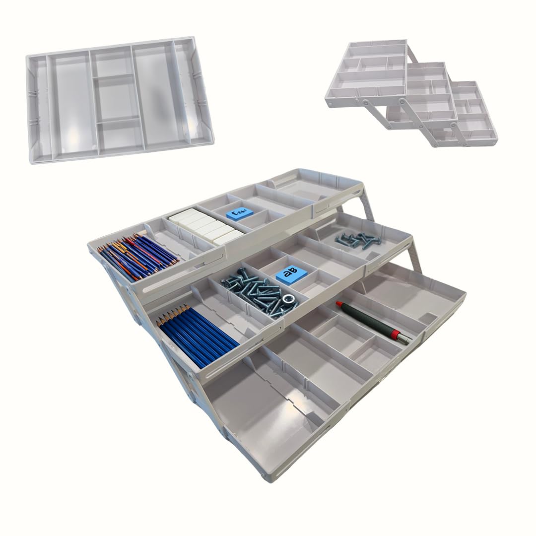 3 Tier Drawer Organizer, Multi Level Smart Drawer Organizer for Desk, Expandable Organizer for Office, Makeup, Jewelry, Kitchen, Folding Storage for Home and Office Drawers & Craft Organizer – White