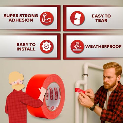 XFasten Super Strong Duct Tape 2 Inches x 50 Yards (Red, 2-Inch by 50-Yards)