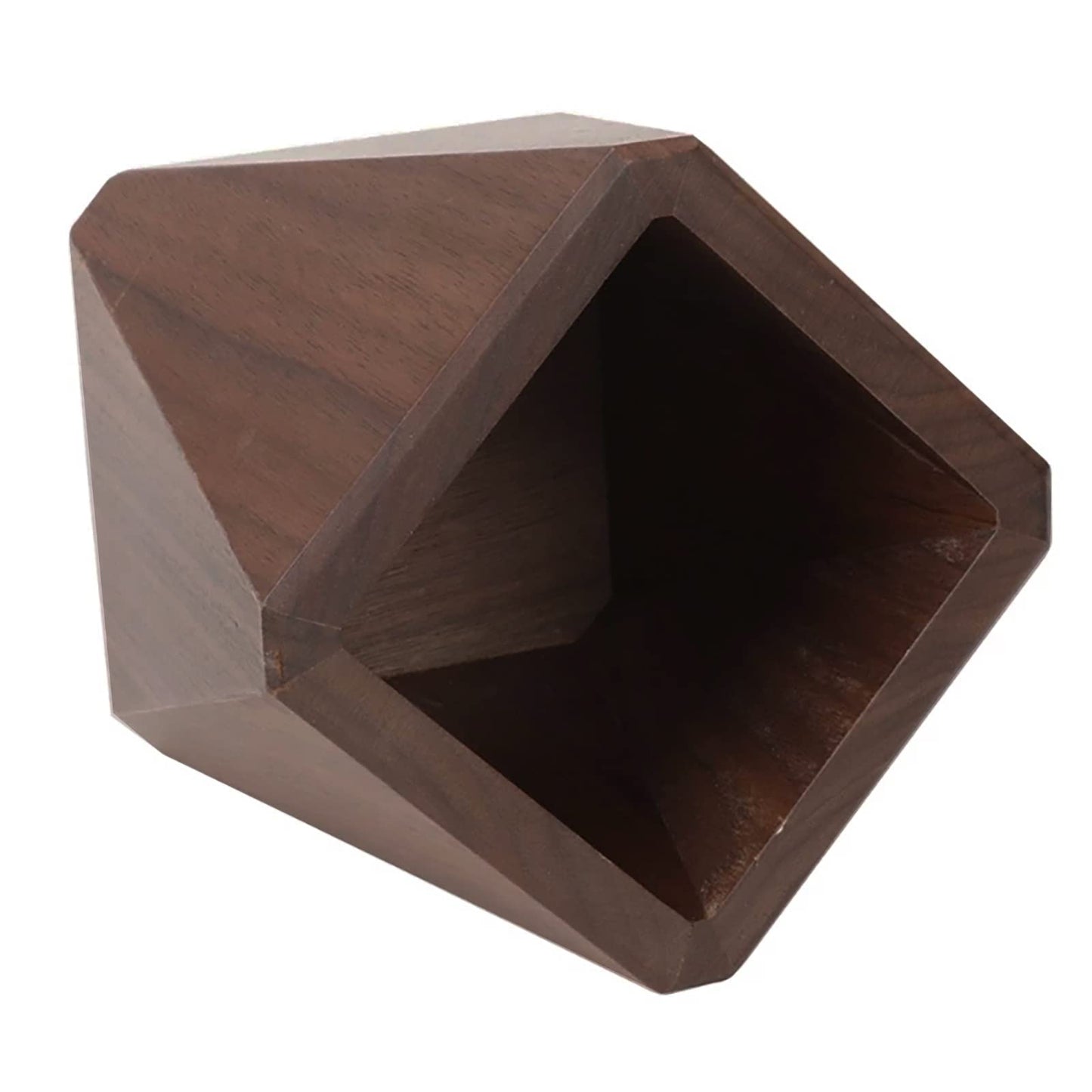 Soseelnee Black Walnut Wooden Pencil Box, Multiple-Use Desk Writing Stationary Organizer Wood Pen Holder Cups Office School Supplies Storage (Prismatic Shape)