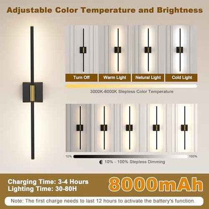 31.5 Inch Battery Operated Wall Sconce Set of Two, 8000mAh USB Rechargeable Wall Sconce with Remote Control, 360¡ÆRotate Dimmable 3000K-6000K LED Wall Lights for Living Room, Hallway, Bedroom, (2 Pack)