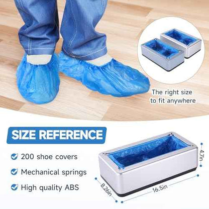 Shoe Covers Dispenser with 200pcs Shoe Cover Disposable Non Slip,Automatic Shoe Covers Dispenser with 200 PCS Disposable Shoe Covers for Home, Office, Supermarket, Factory, Lab (Silver)