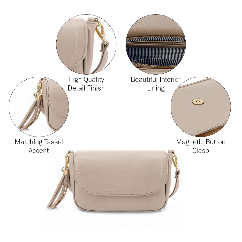 EVVE Small Crossbody Bag for Women Trendy Vegan Leather Flap Saddle Purses with Adjustable Shoulder Strap - Stone