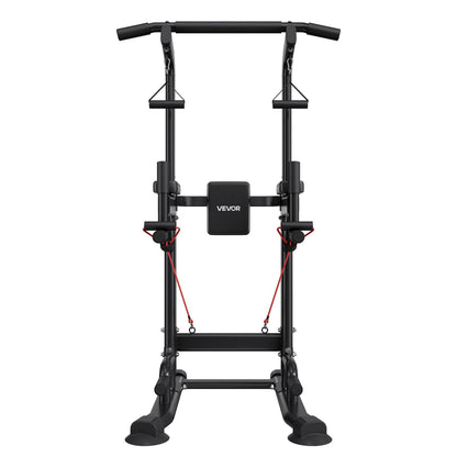 VEVOR Pull Up Bar, 330 LBS Power Tower Dip Station, Workout Dip Station with H-Shaped Stable Base & Back Pad, Adjustable 12 Level Height Free Standing Chin Up Bar for Back, 4-Level Adjustable Back Pad