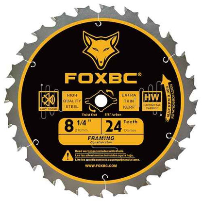 FOXBC 8-1/4 Inch Table Saw Blade 24 Tooth, 60 Tooth Wood Cutting with 5/8" Arbor, Diamond Knockout
