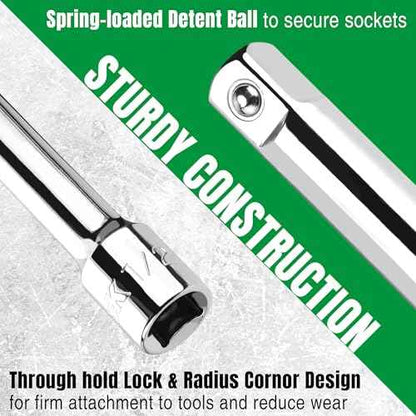 SK 20 Piece Socket Extension Set, 1/4", 3/8" and 1/2" Drive Extension Bar, Swivel Universal Joints and Adapters, SuperKrome Finish, Premium CR-V Construction