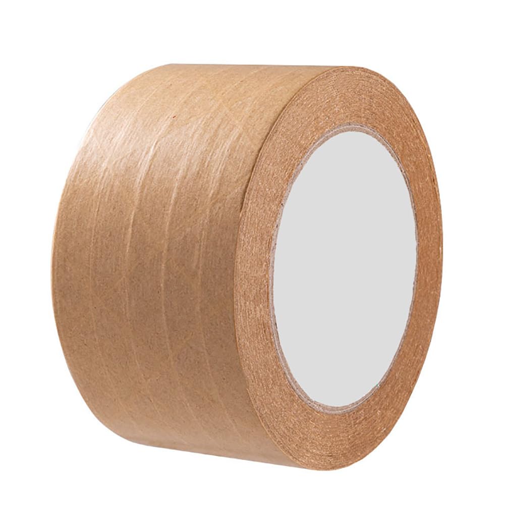 UUYYEO 2 Inch x 50 Yards Kraft Paper Packaging Tape Heavy Duty Brown Packing Tape Refills Writable Box Sealing Tape Fiber Reinforced Tape