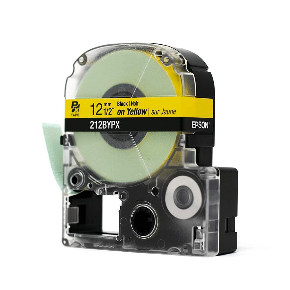 Epson LABELWORKS 212BYPX Genuine PET (Polyester) Tape Cartridge - Black on Yellow Industrial Label Maker Tape - 1/2" (12MM) Wide, 30 ft