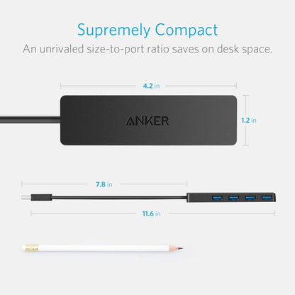 Anker 4-Port USB 3.0 Hub with 5Gbps Data Transfer, Ultra-Slim USB-C Connector Hub, for MacBook, iMac, Surface, Mobile HDD, and More (2 ft USB-C Connector, Charging Not Supported)