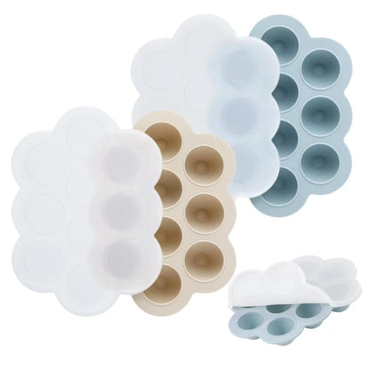 PandaEar 2 Pack Baby Food Freezer Tray with Lids, Silicone Baby Food Storage Container for Homemade Baby Food, Fruit, Purees and Breastmilk (Blue/Tan)