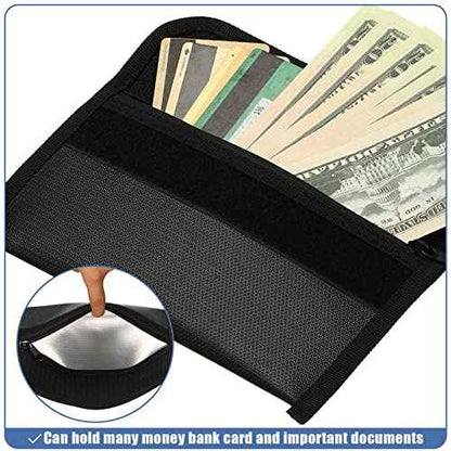 Leinuosen 6 Pack Small Fireproof Bag 8 x 5 Inch Fireproof Money Waterproof Pouch Document Bag with Zipper Silicone Coated Money Holder Safe Accessories for Valuables Passport(Black and Silvery)