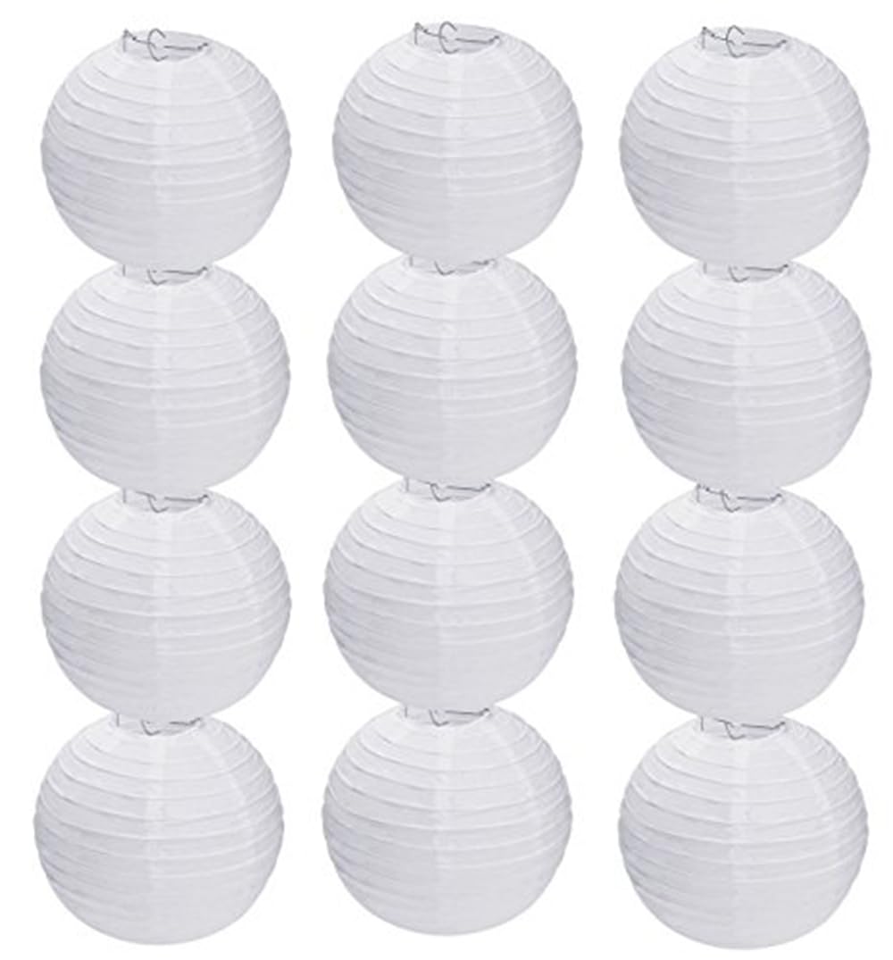 Clonynix 12Pcs 8 Inch White Paper Lanterns Decorative Chinese, Japanese Hanging Round Paper Lanterns Lamp for Birthday, Wedding, Christmas, Bridal, Home Decor, Party Decoration