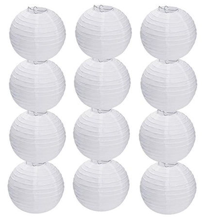 Clonynix 12Pcs 8 Inch White Paper Lanterns Decorative Chinese, Japanese Hanging Round Paper Lanterns Lamp for Birthday, Wedding, Christmas, Bridal, Home Decor, Party Decoration