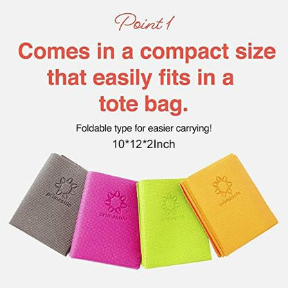 Primasole Folding Travel Yoga Mat Foldable light weight Easy to carry to Workout Fitness Class Beach Park Travel Picnics 4mm thick Azalea Pink Red Color PSS91NH027A