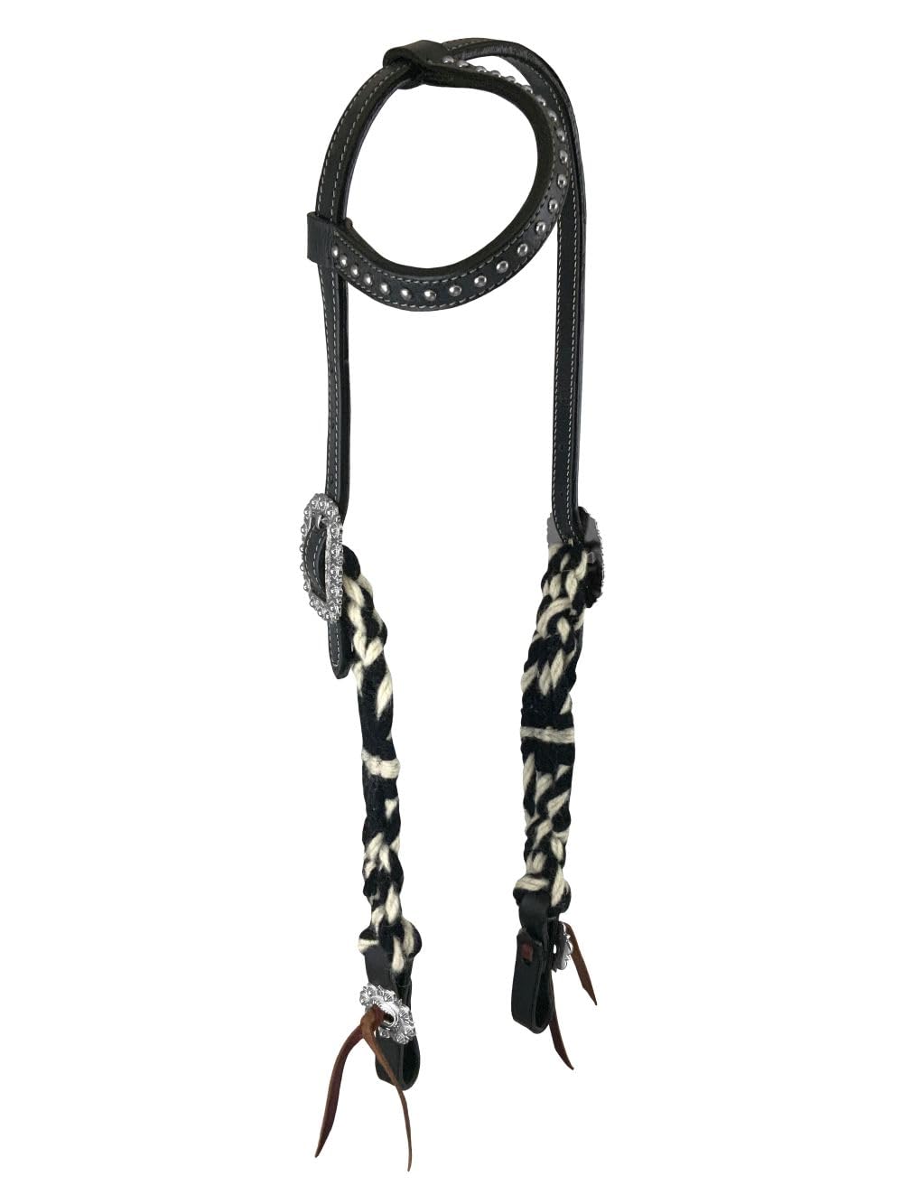 Showman Black & White Mohair Single Ear Headstall & Breast Collar Set